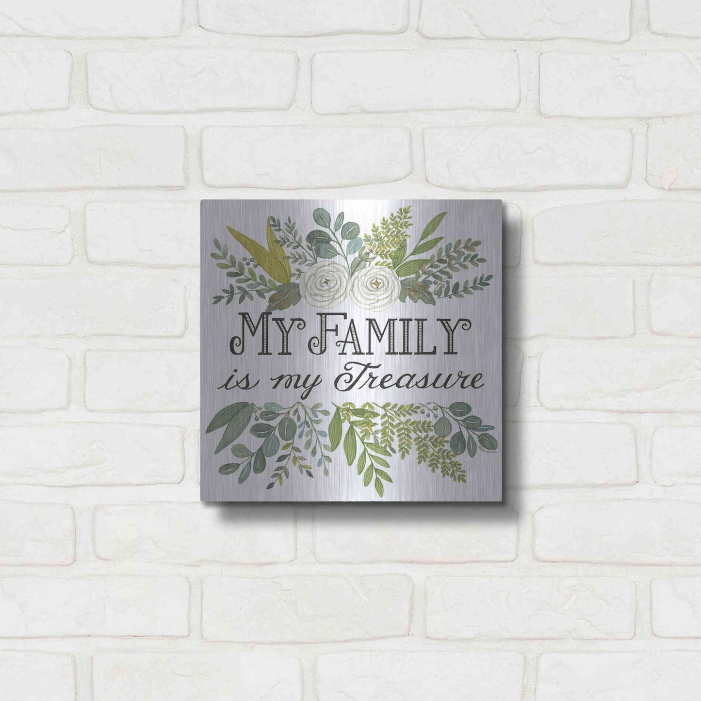 Luxe Metal Art 'My Family Is My Treasure' by Deb Strain, Metal Wall Art,12x12