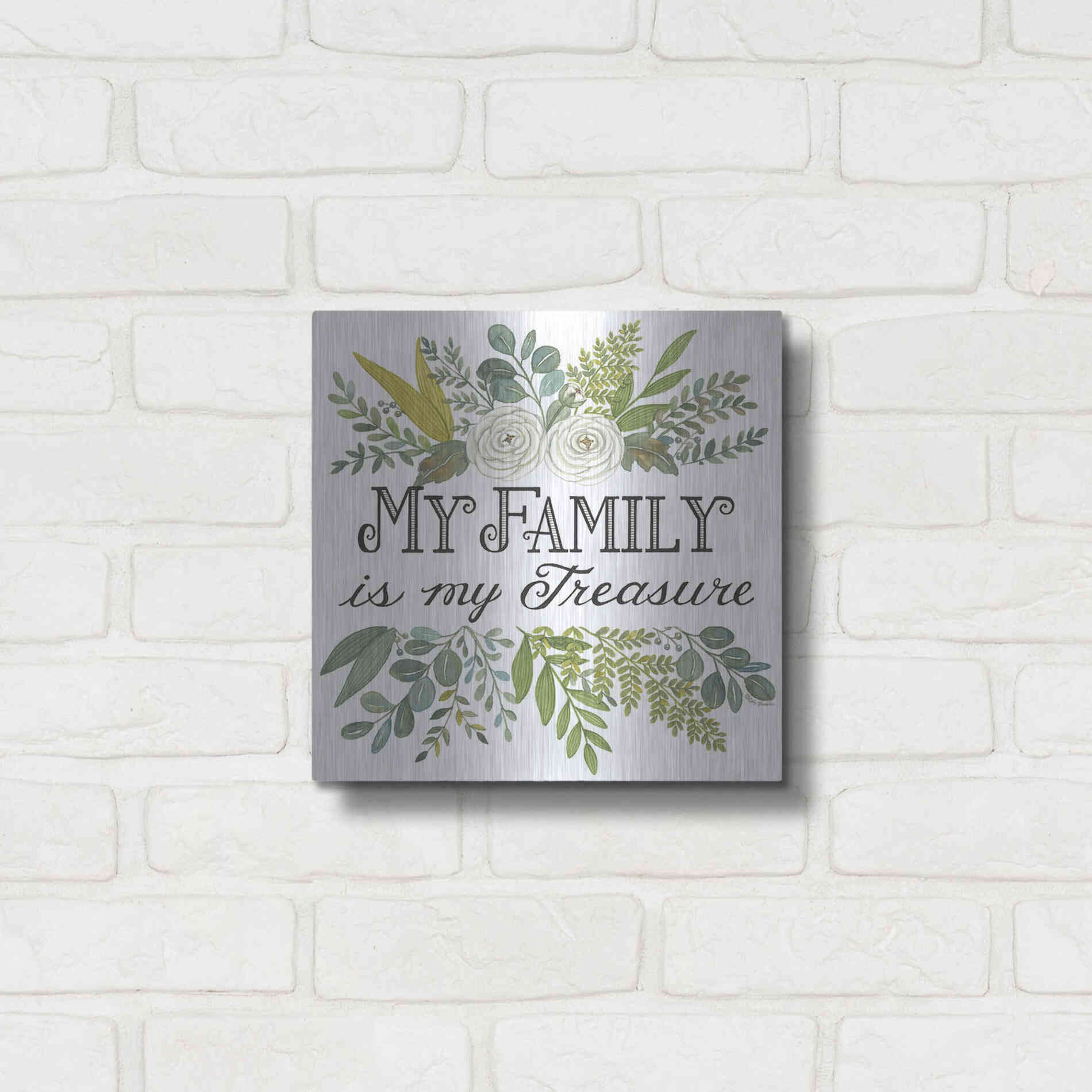 Luxe Metal Art 'My Family Is My Treasure' by Deb Strain, Metal Wall Art,12x12