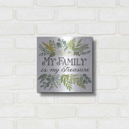 Luxe Metal Art 'My Family Is My Treasure' by Deb Strain, Metal Wall Art,12x12