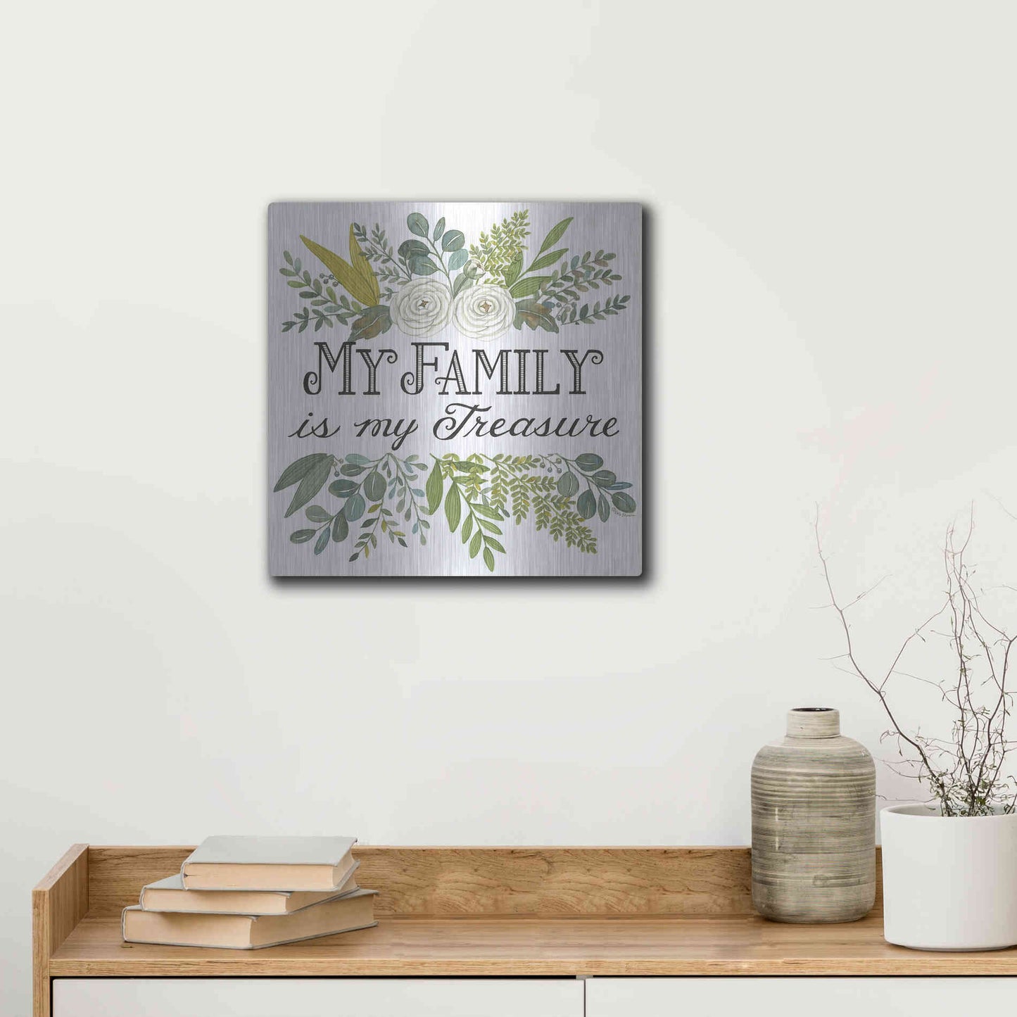 Luxe Metal Art 'My Family Is My Treasure' by Deb Strain, Metal Wall Art,12x12