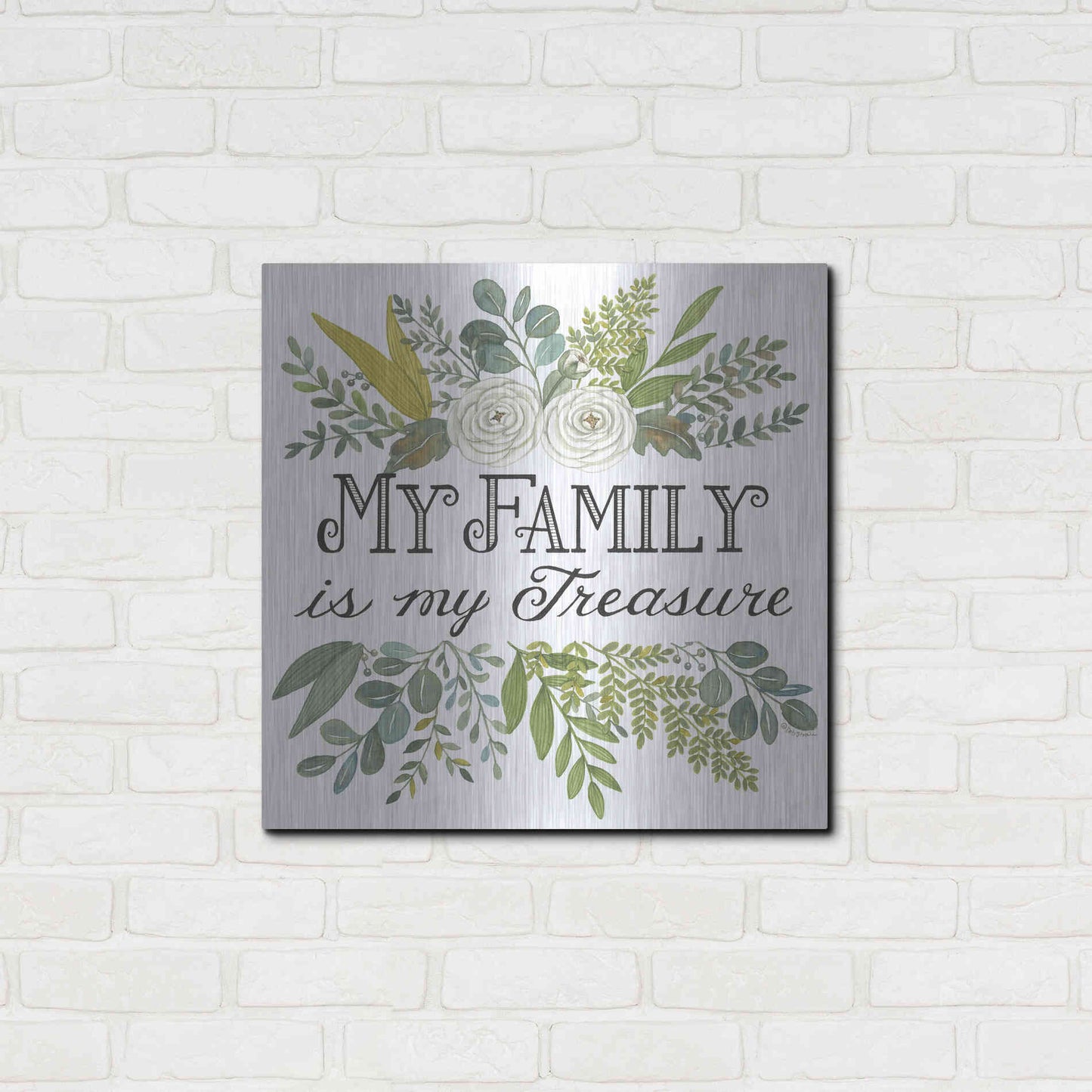 Luxe Metal Art 'My Family Is My Treasure' by Deb Strain, Metal Wall Art,24x24