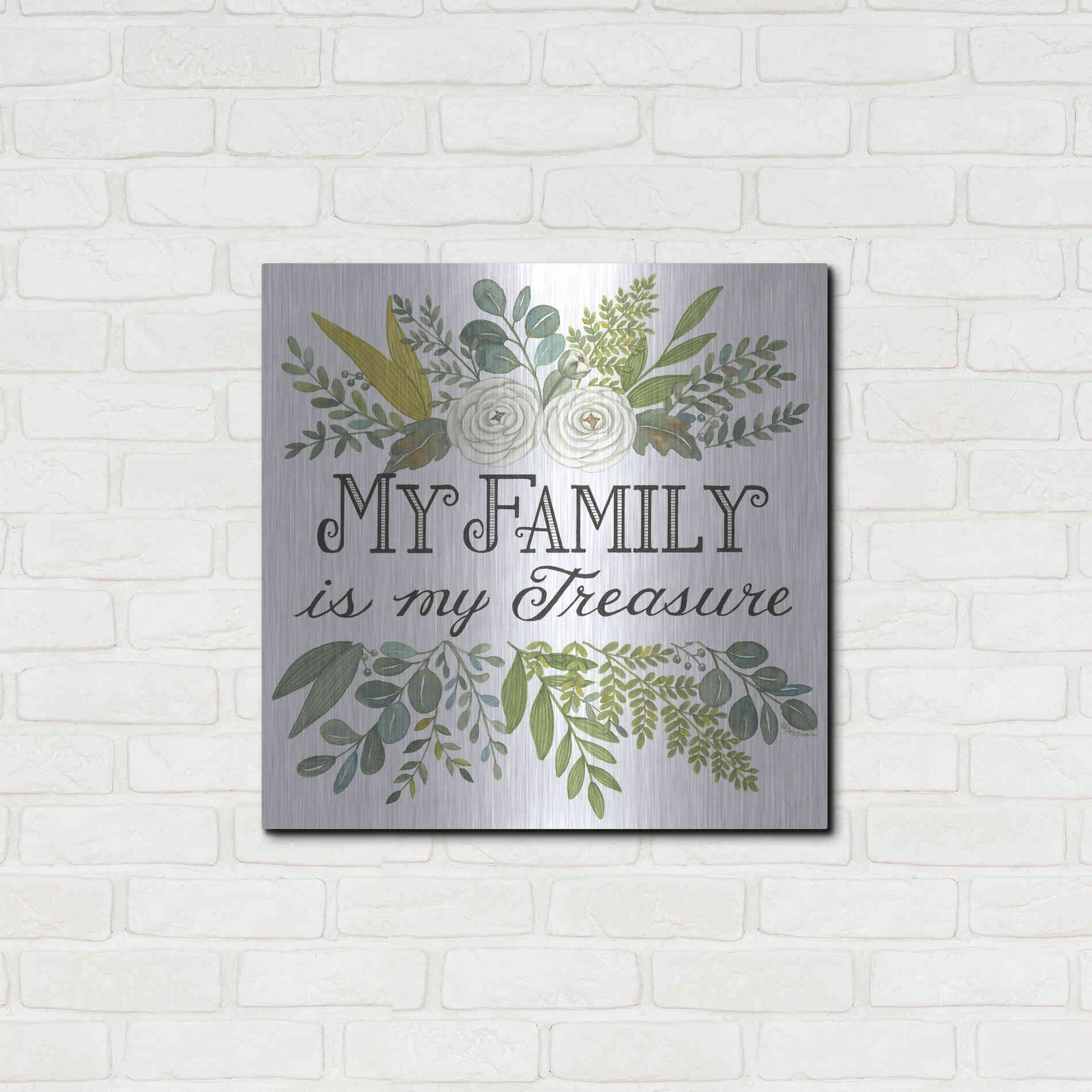 Luxe Metal Art 'My Family Is My Treasure' by Deb Strain, Metal Wall Art,24x24