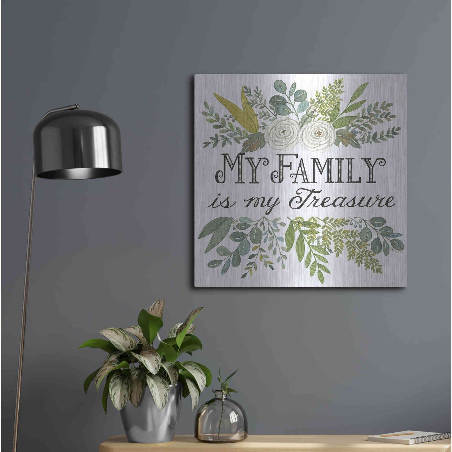 Luxe Metal Art 'My Family Is My Treasure' by Deb Strain, Metal Wall Art,24x24