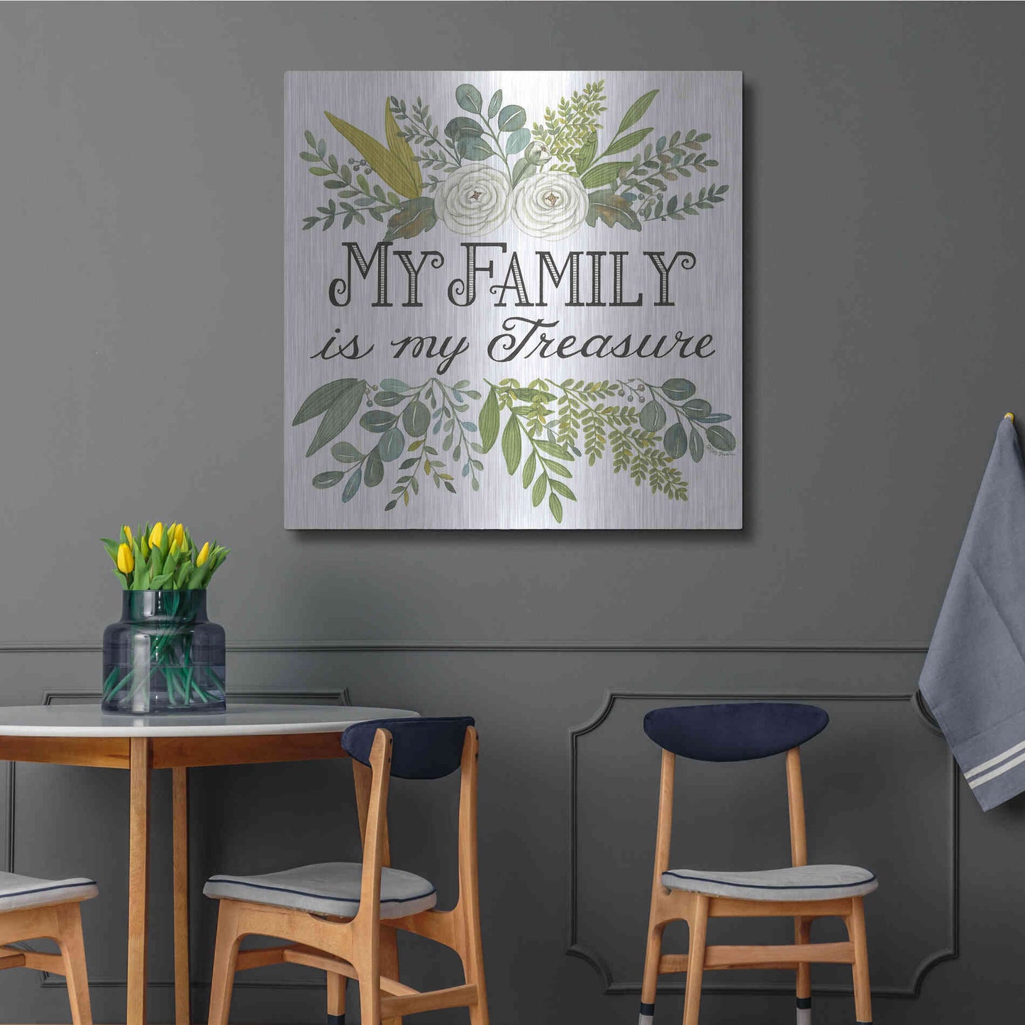 Luxe Metal Art 'My Family Is My Treasure' by Deb Strain, Metal Wall Art,36x36