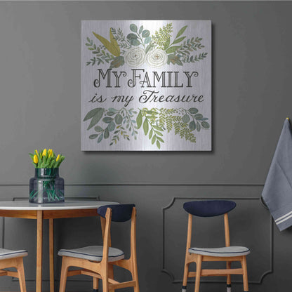 Luxe Metal Art 'My Family Is My Treasure' by Deb Strain, Metal Wall Art,36x36