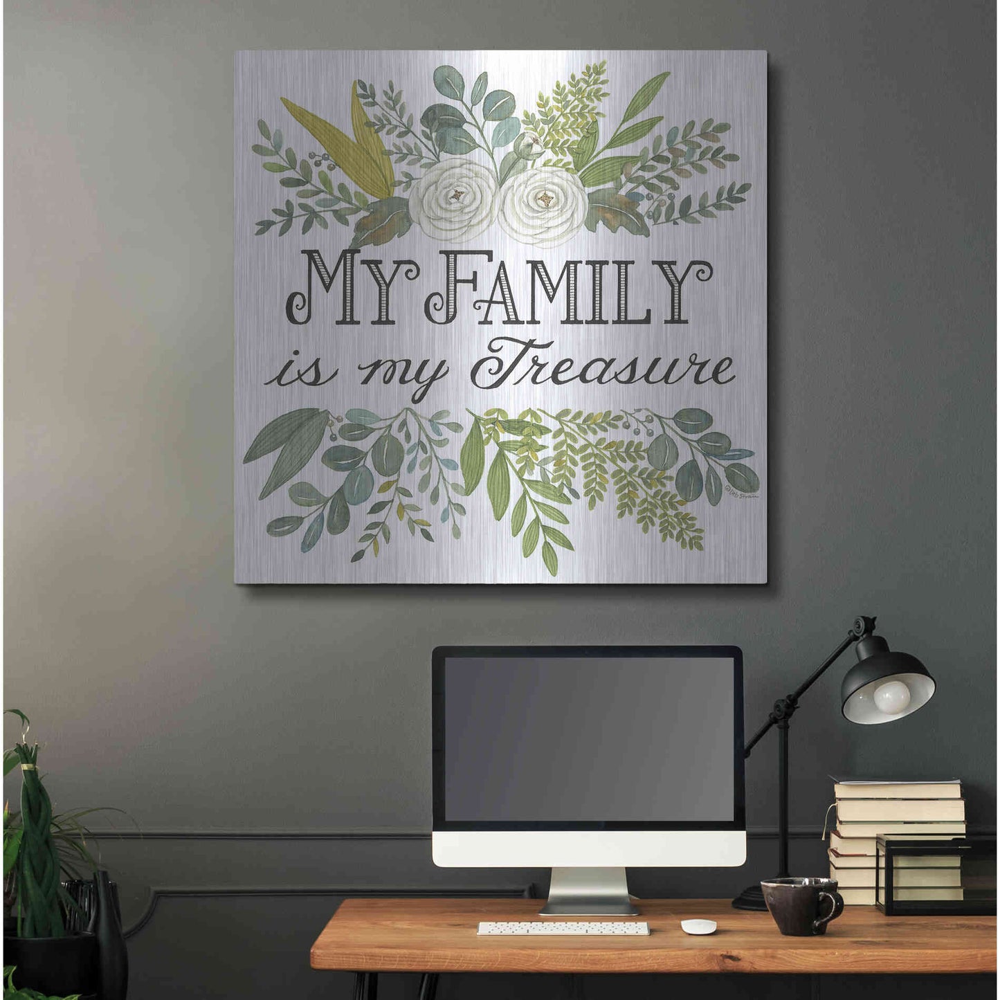 Luxe Metal Art 'My Family Is My Treasure' by Deb Strain, Metal Wall Art,36x36