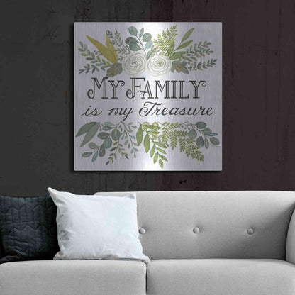 Luxe Metal Art 'My Family Is My Treasure' by Deb Strain, Metal Wall Art,36x36