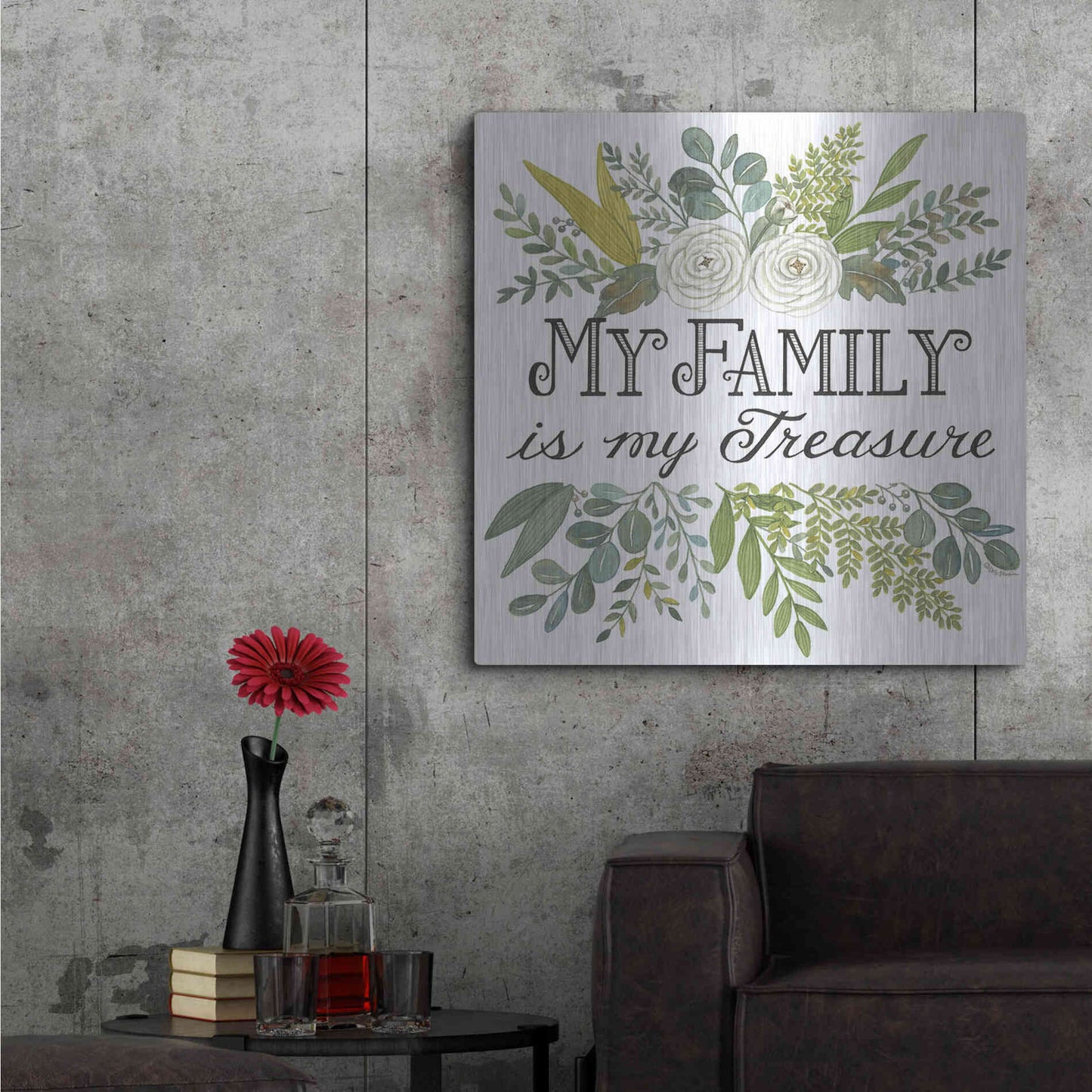 Luxe Metal Art 'My Family Is My Treasure' by Deb Strain, Metal Wall Art,36x36