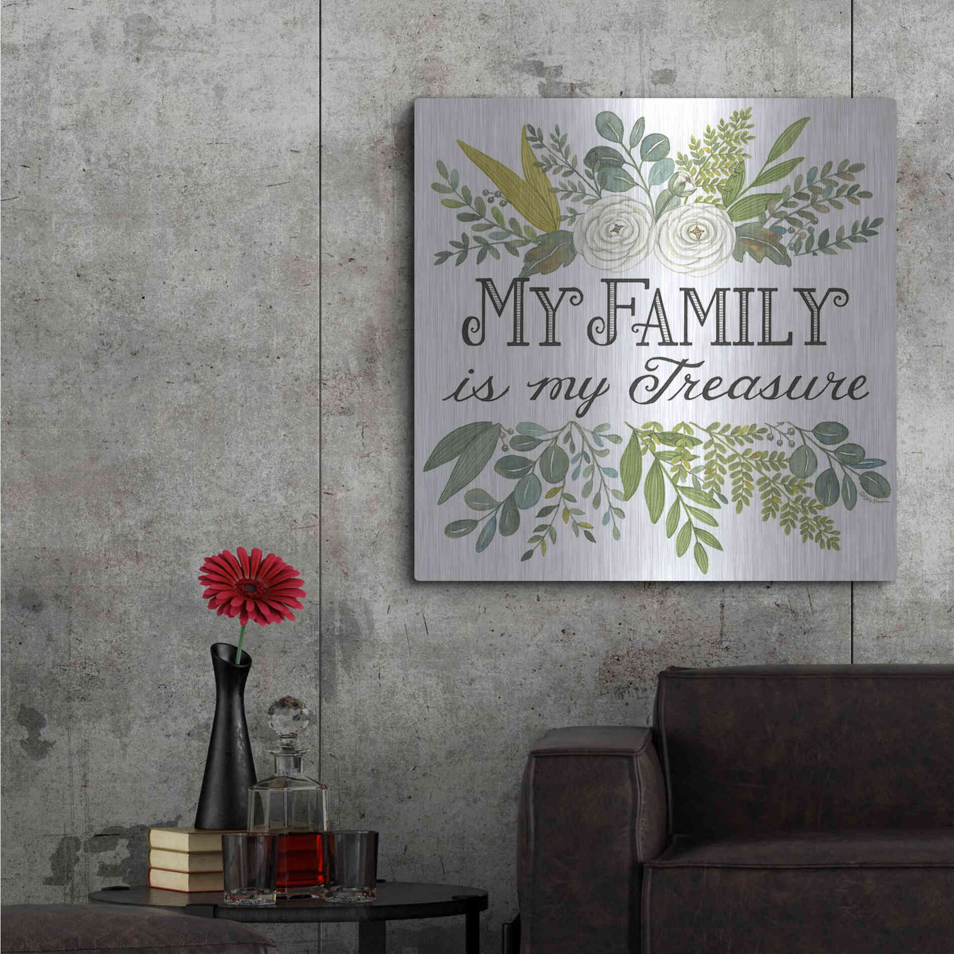 Luxe Metal Art 'My Family Is My Treasure' by Deb Strain, Metal Wall Art,36x36