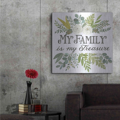 Luxe Metal Art 'My Family Is My Treasure' by Deb Strain, Metal Wall Art,36x36