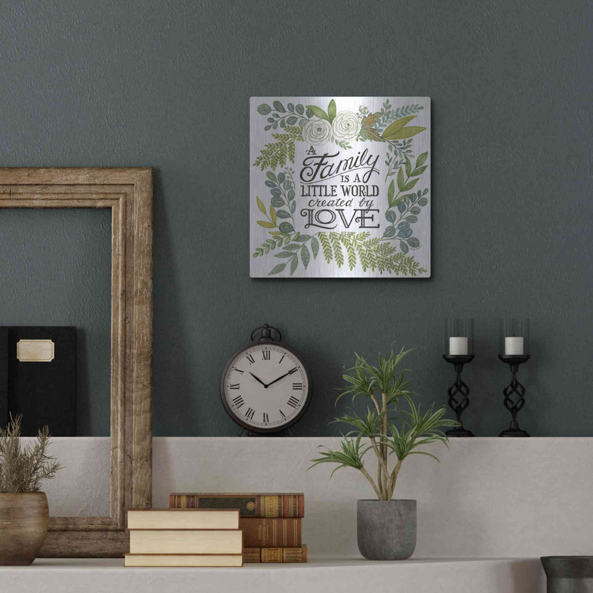 Luxe Metal Art 'A Family Is A Little World' by Deb Strain, Metal Wall Art,12x12