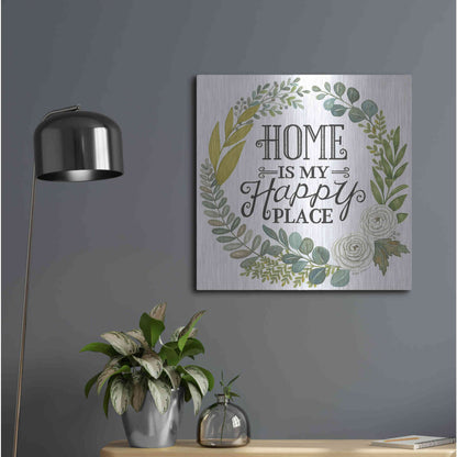 Luxe Metal Art 'Home Is My Happy Place' by Deb Strain, Metal Wall Art,24x24