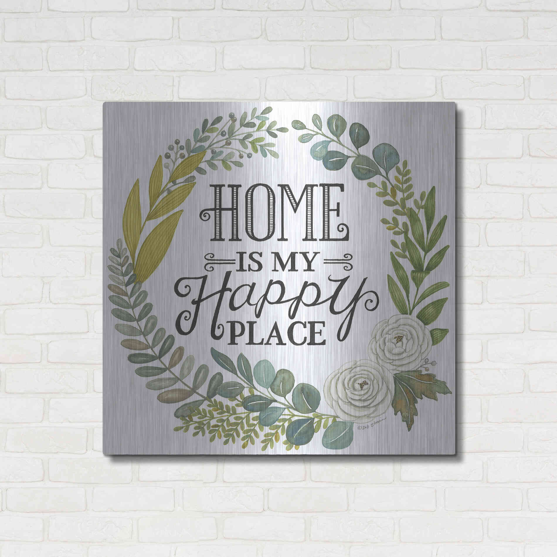 Luxe Metal Art 'Home Is My Happy Place' by Deb Strain, Metal Wall Art,36x36