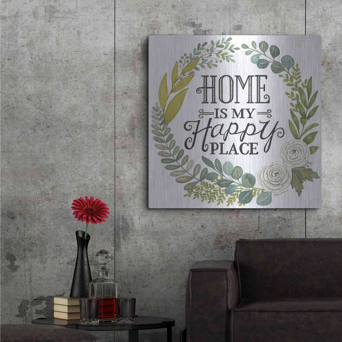 Luxe Metal Art 'Home Is My Happy Place' by Deb Strain, Metal Wall Art,36x36