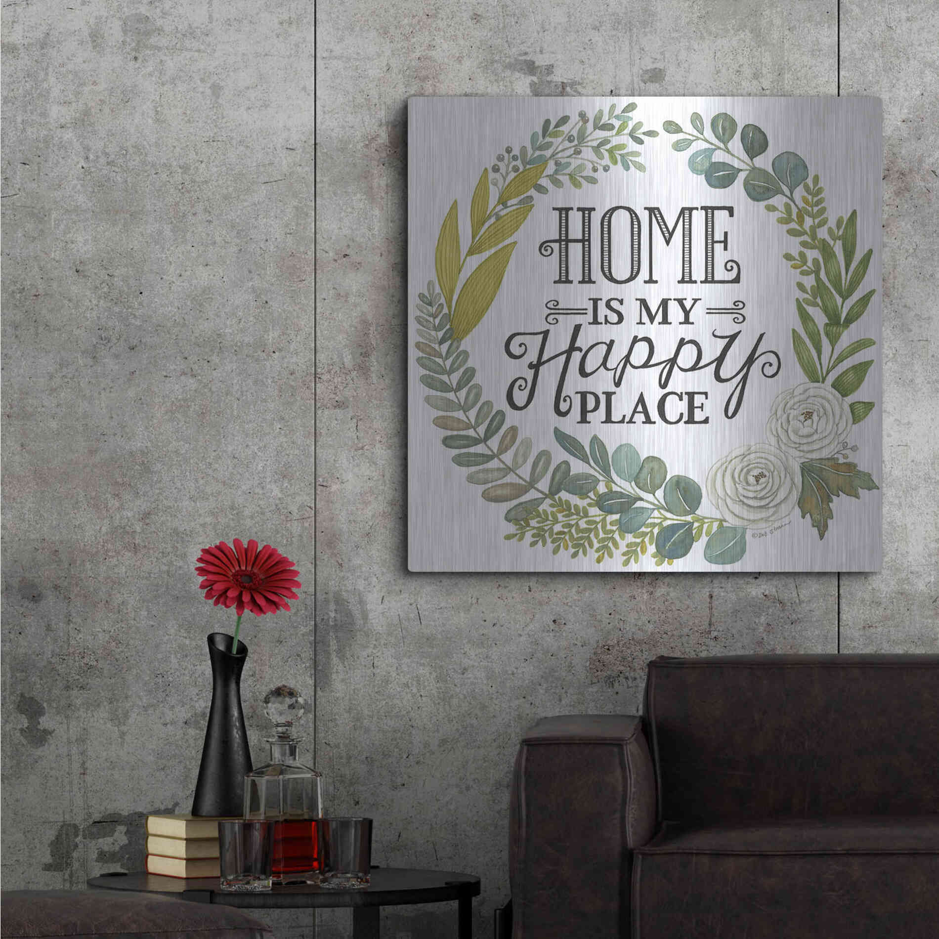 Luxe Metal Art 'Home Is My Happy Place' by Deb Strain, Metal Wall Art,36x36