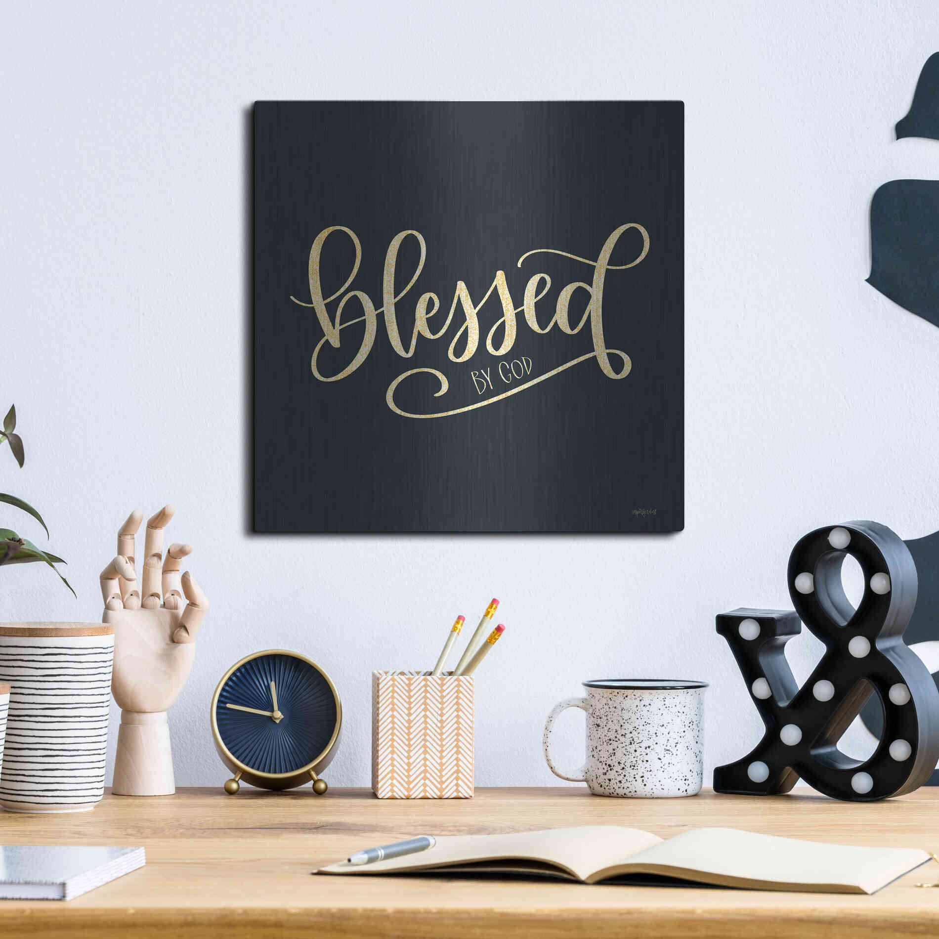 Luxe Metal Art 'Blessed By God' by Imperfect Dust, Metal Wall Art,12x12