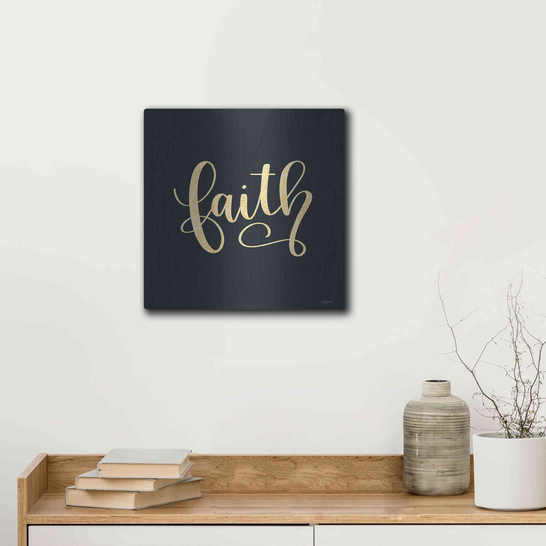 Luxe Metal Art 'Faith Black' by Imperfect Dust, Metal Wall Art,12x12