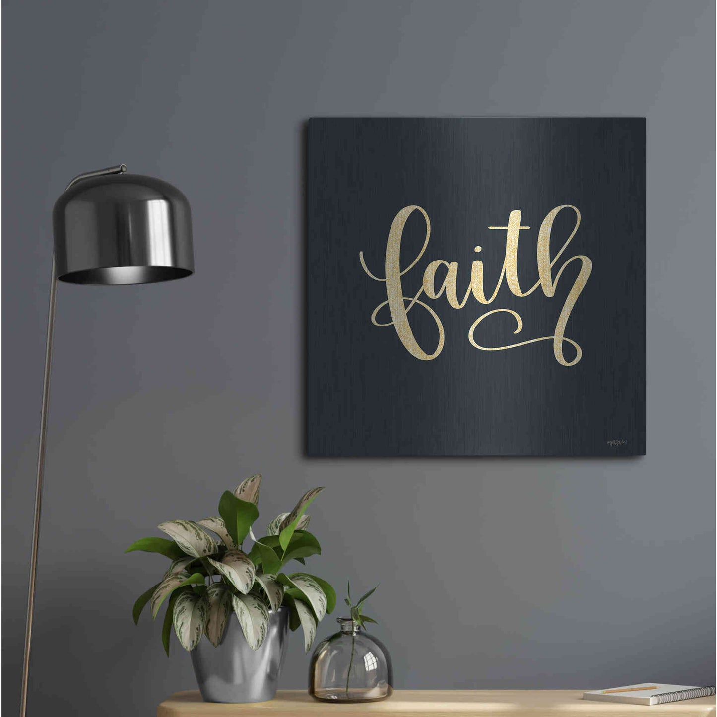 Luxe Metal Art 'Faith Black' by Imperfect Dust, Metal Wall Art,24x24