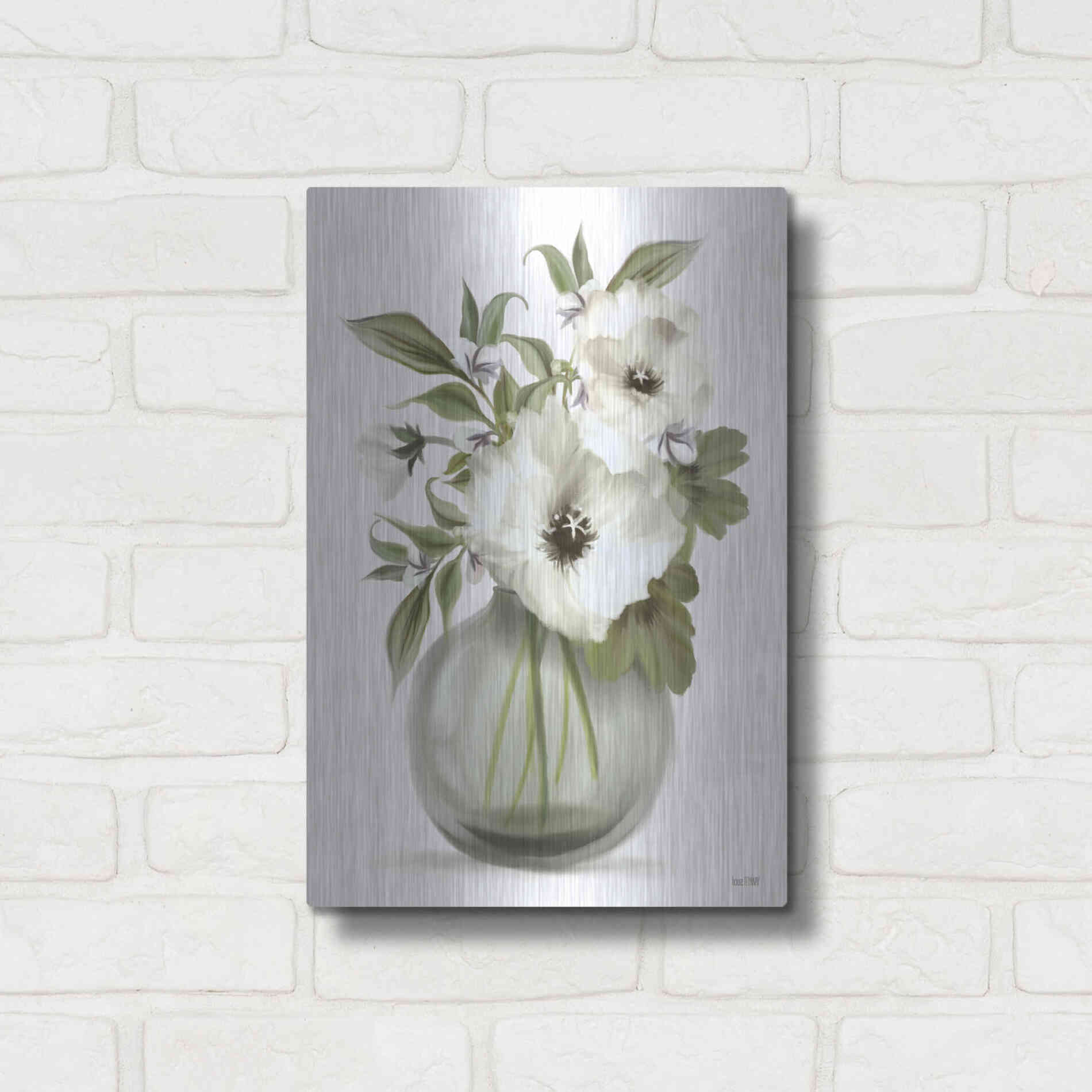 Luxe Metal Art 'Botanical Posies' by House Fenway, Metal Wall Art,12x16