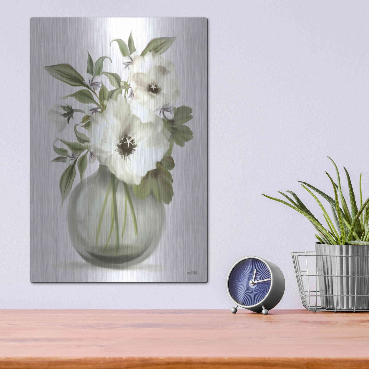 Luxe Metal Art 'Botanical Posies' by House Fenway, Metal Wall Art,12x16