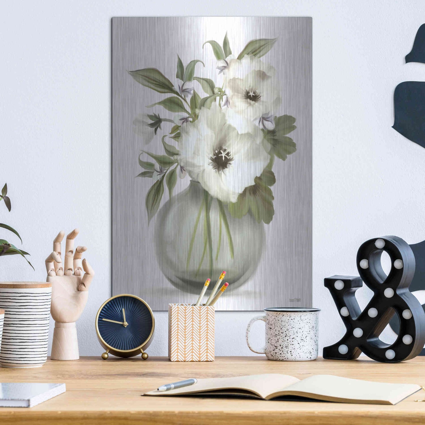 Luxe Metal Art 'Botanical Posies' by House Fenway, Metal Wall Art,12x16