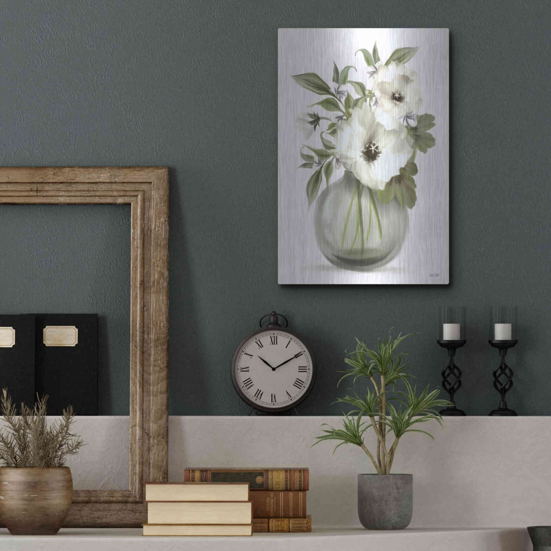 Luxe Metal Art 'Botanical Posies' by House Fenway, Metal Wall Art,12x16