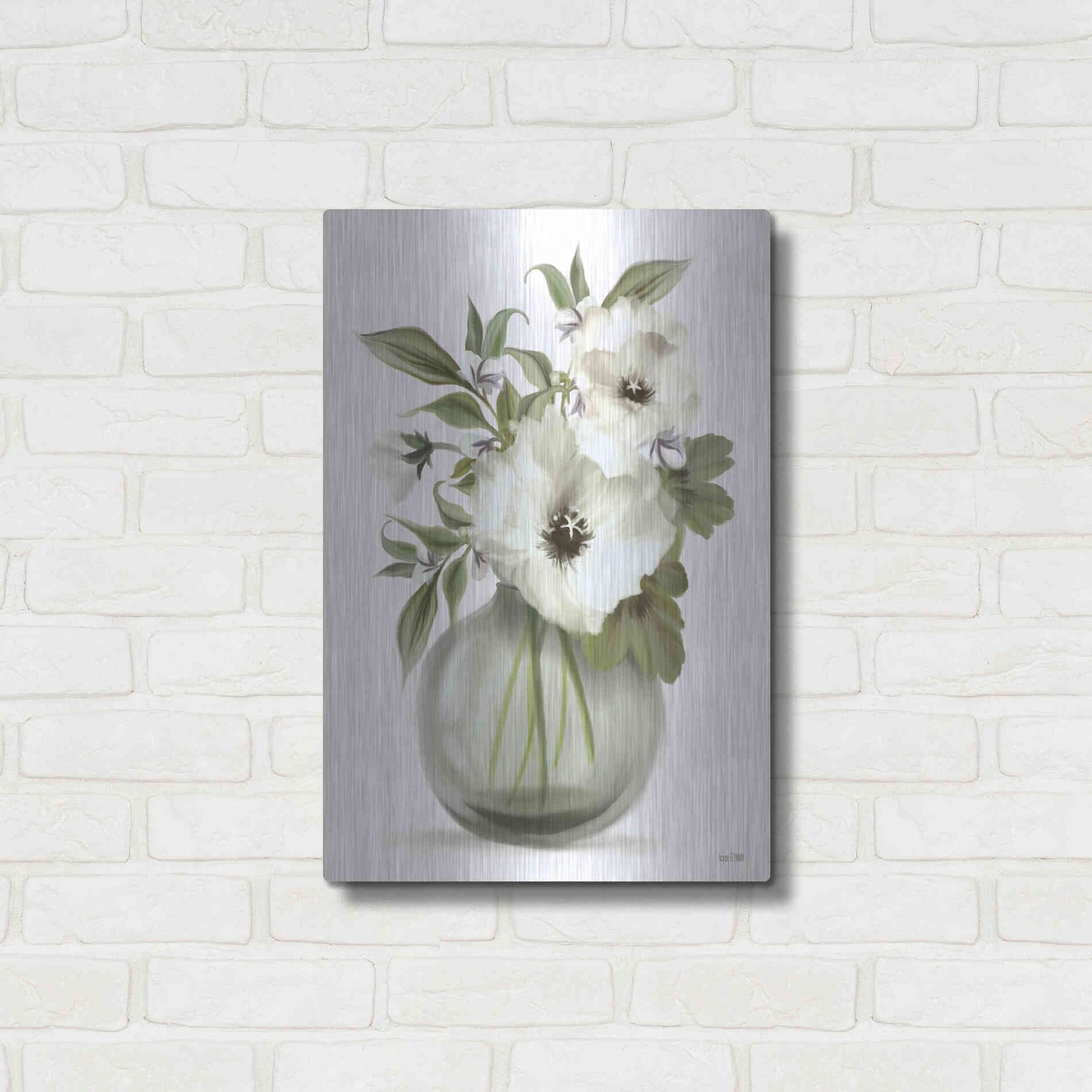 Luxe Metal Art 'Botanical Posies' by House Fenway, Metal Wall Art,16x24