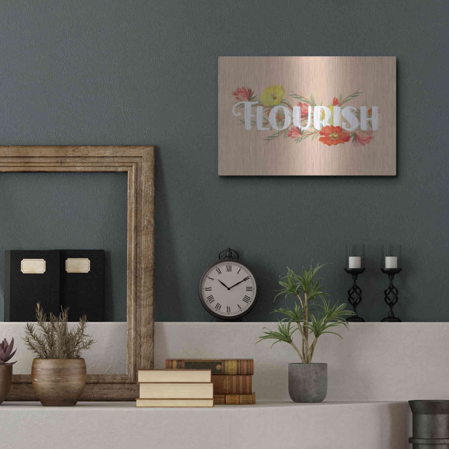 Luxe Metal Art 'Flourish' by House Fenway, Metal Wall Art,16x12