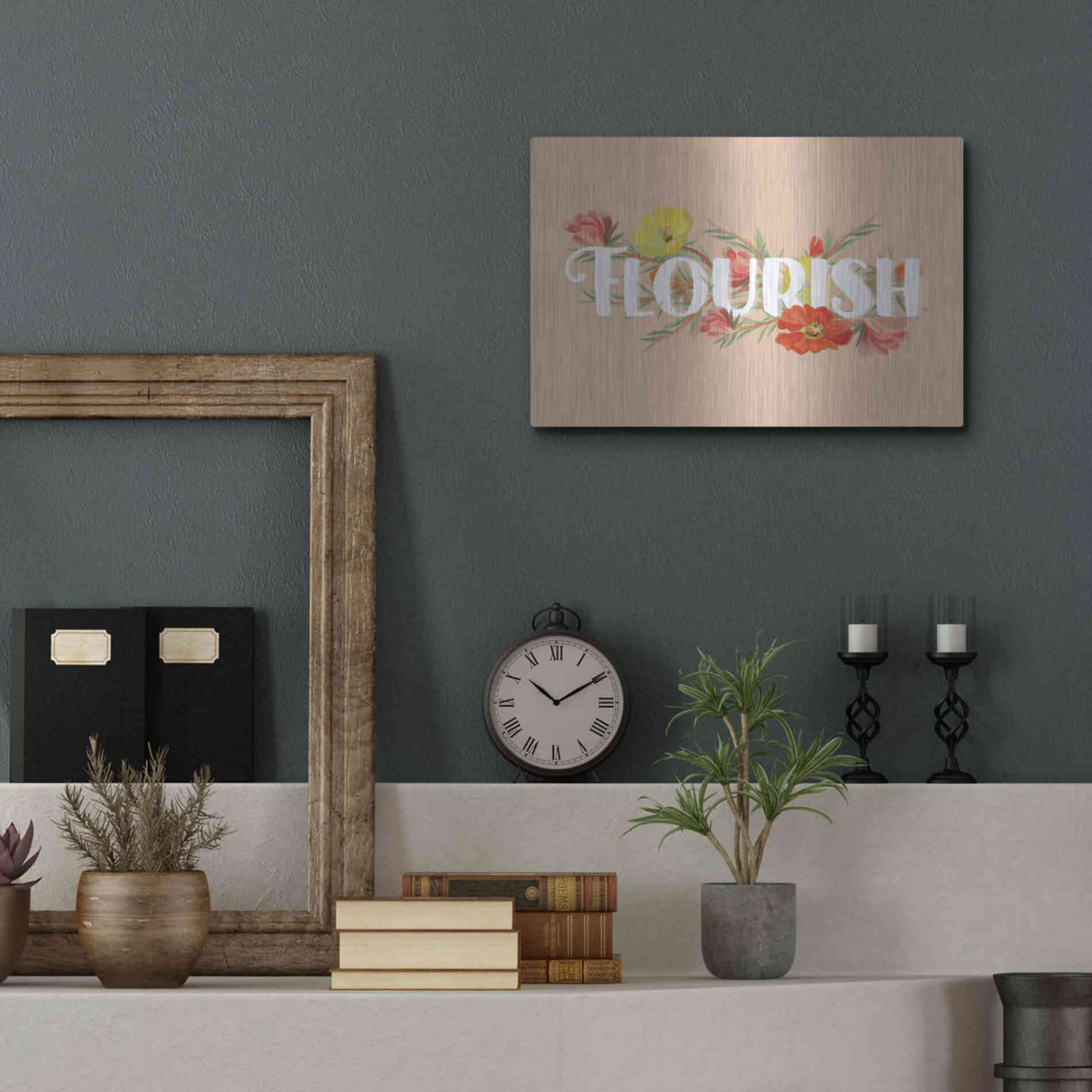 Luxe Metal Art 'Flourish' by House Fenway, Metal Wall Art,16x12