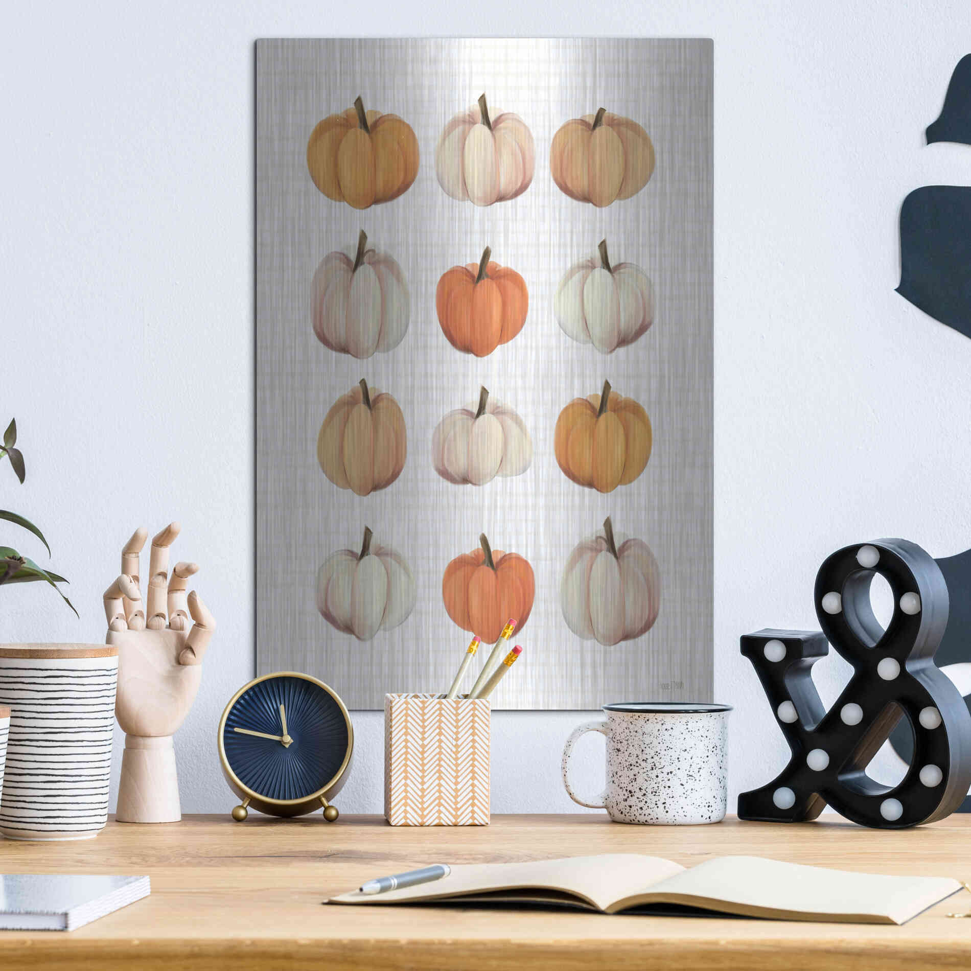 Luxe Metal Art 'Lots Of Pumpkins' by House Fenway, Metal Wall Art,12x16