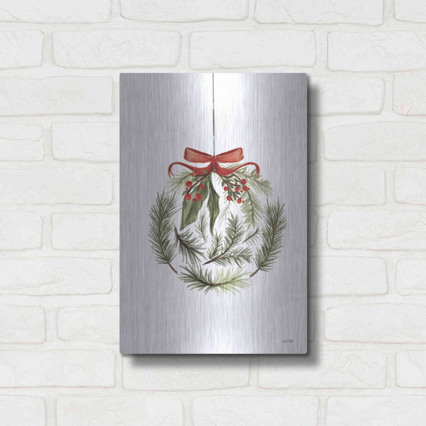 Luxe Metal Art 'Evergreen Ornament I' by House Fenway, Metal Wall Art,12x16