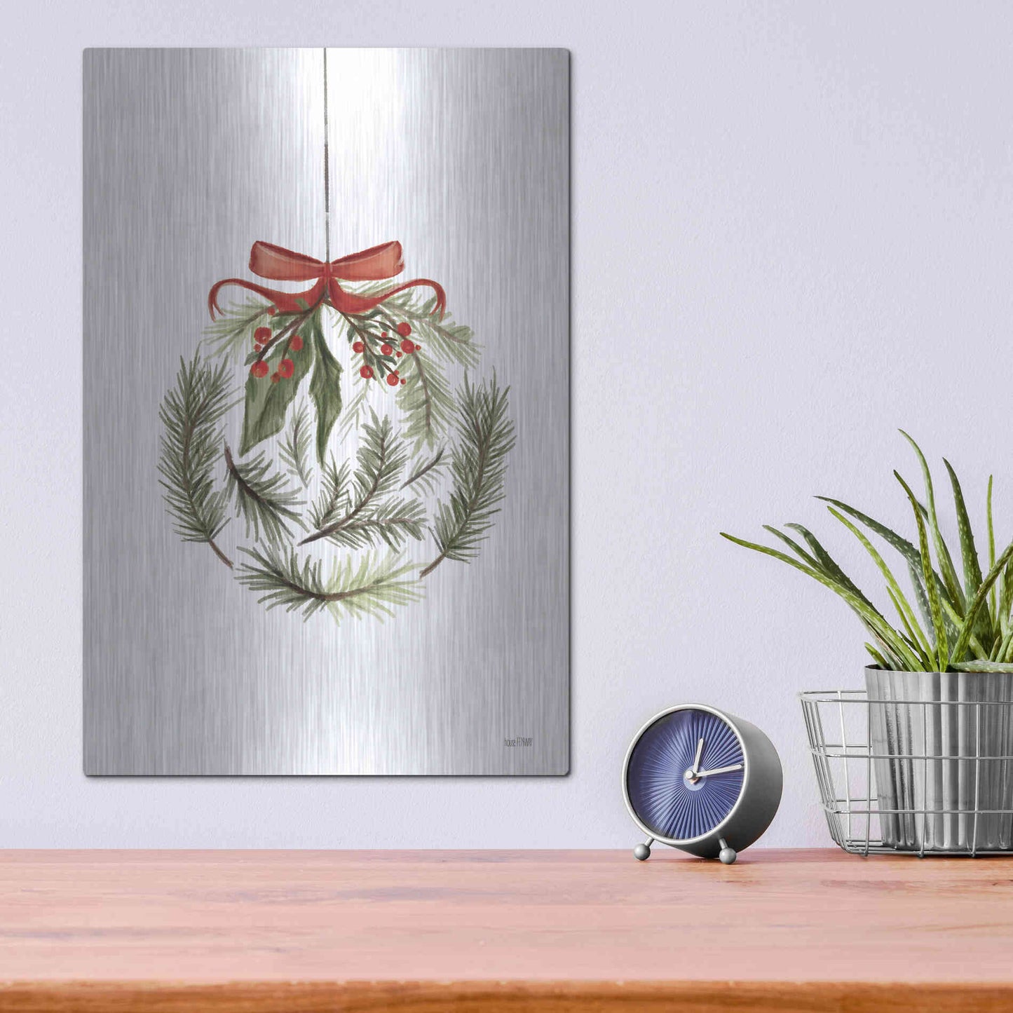 Luxe Metal Art 'Evergreen Ornament I' by House Fenway, Metal Wall Art,12x16