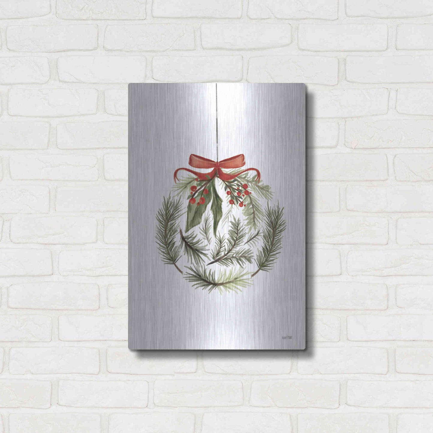 Luxe Metal Art 'Evergreen Ornament I' by House Fenway, Metal Wall Art,16x24