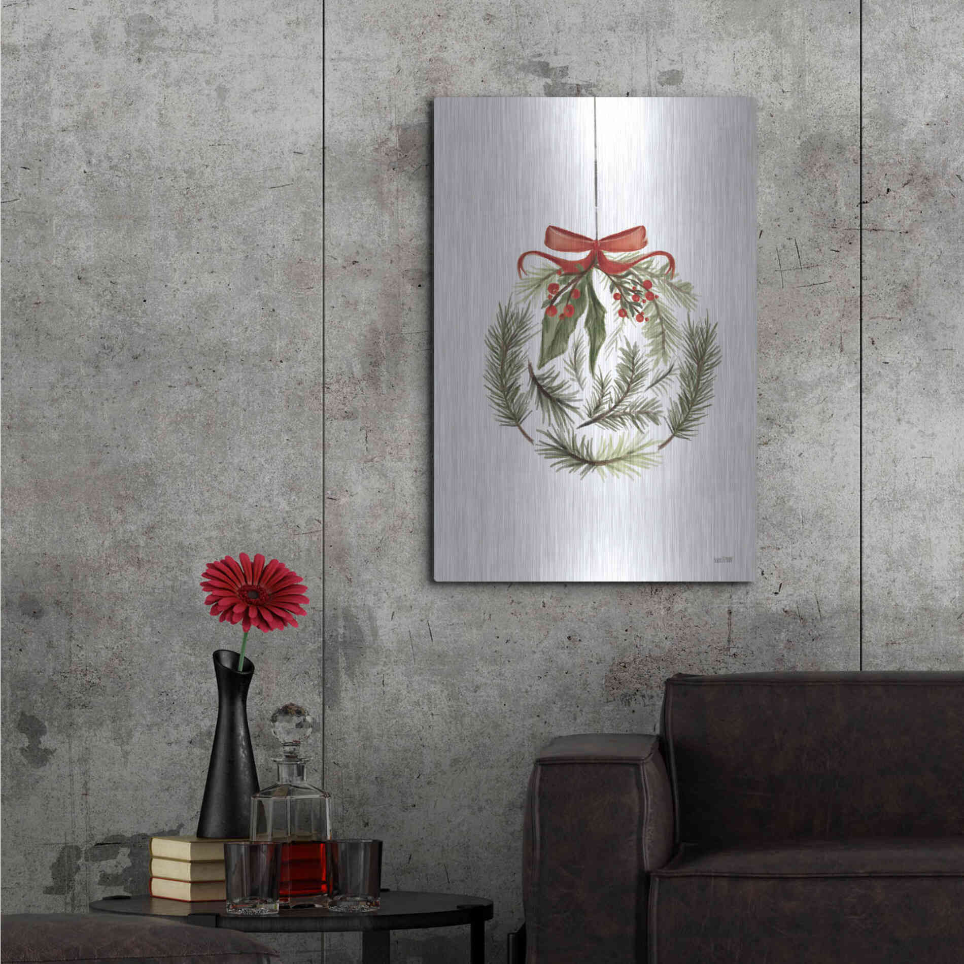 Luxe Metal Art 'Evergreen Ornament I' by House Fenway, Metal Wall Art,24x36