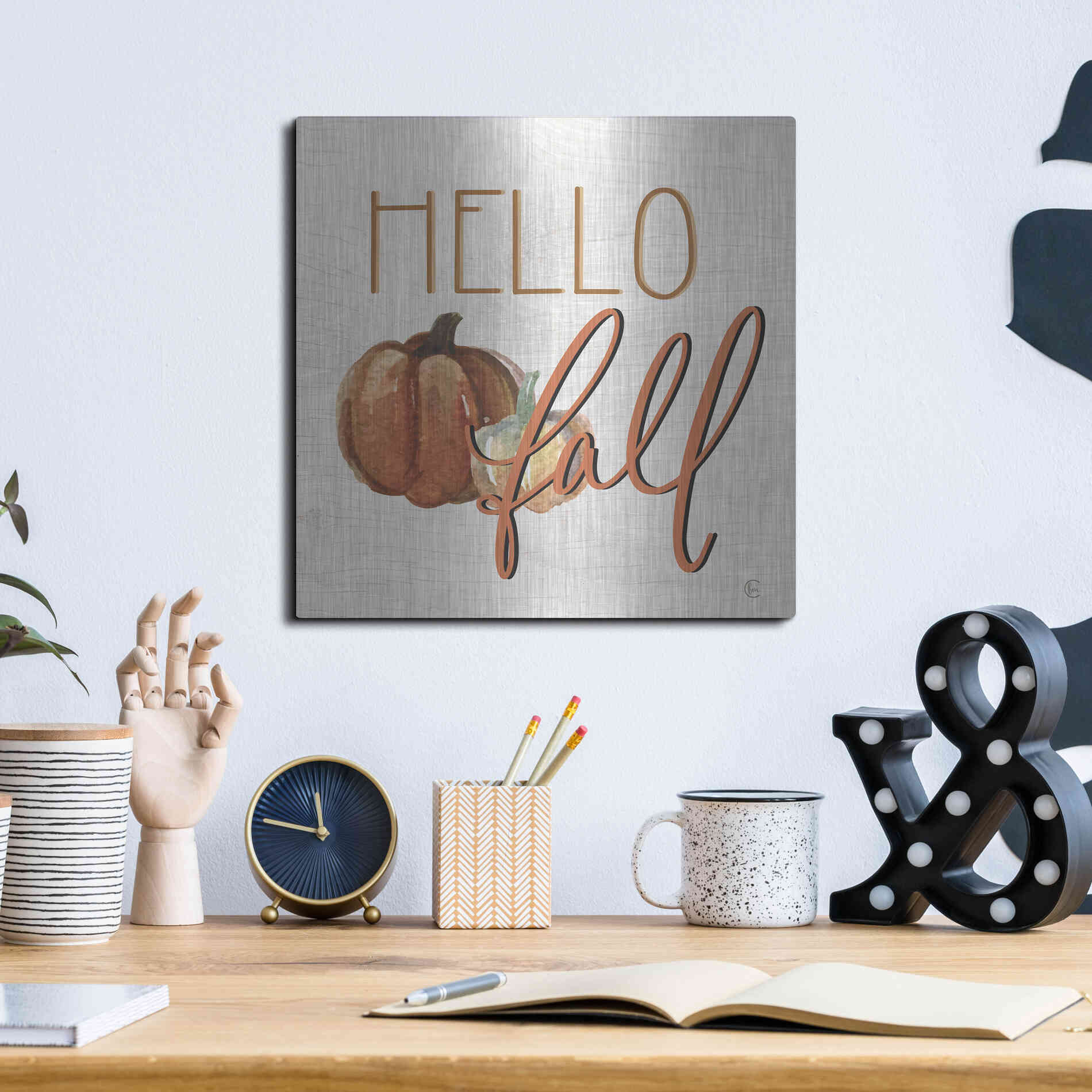 Luxe Metal Art 'Hello Fall' by Fearfully Made Creations, Metal Wall Art,12x12