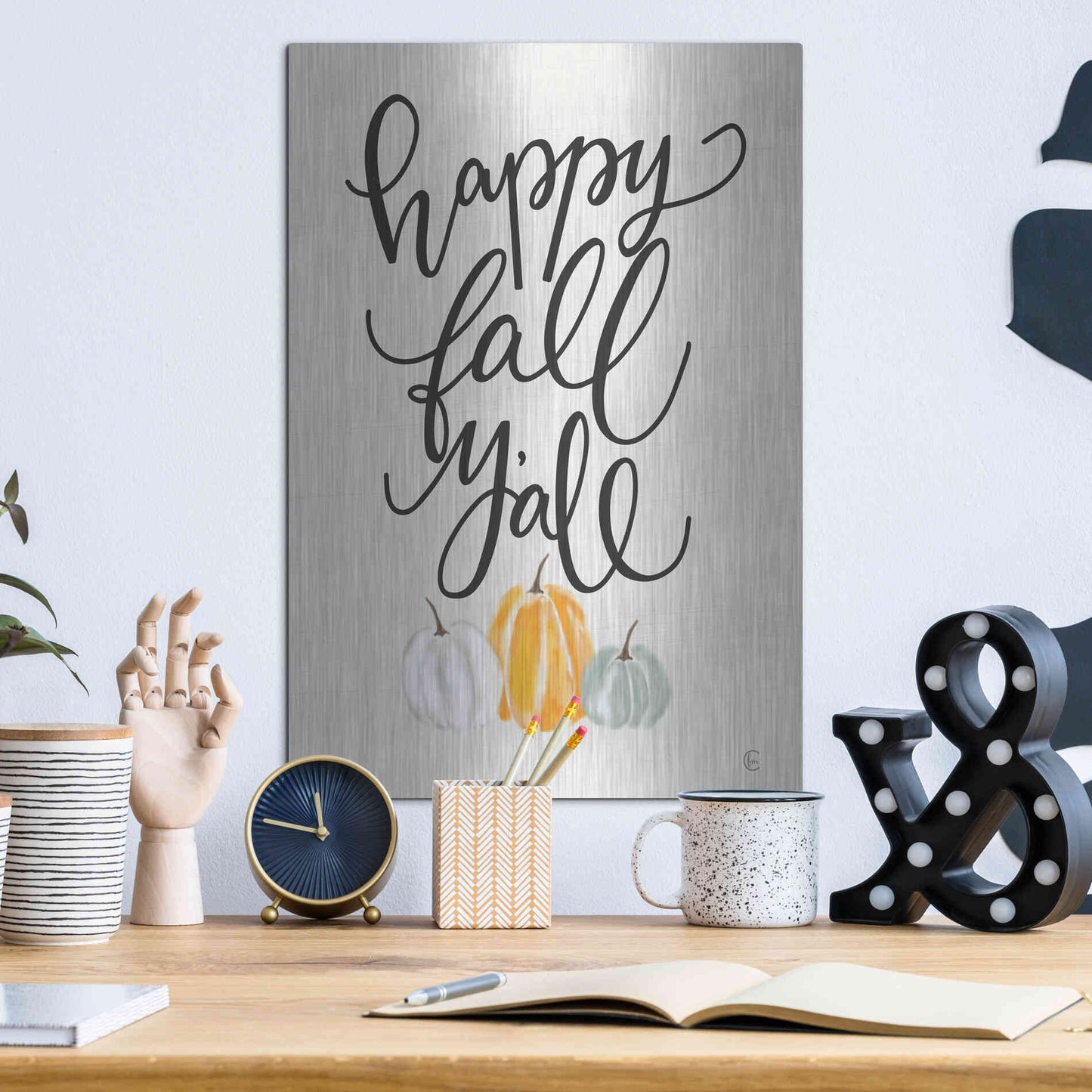 Luxe Metal Art 'Happy Fall Y'All' by Fearfully Made Creations, Metal Wall Art,12x16