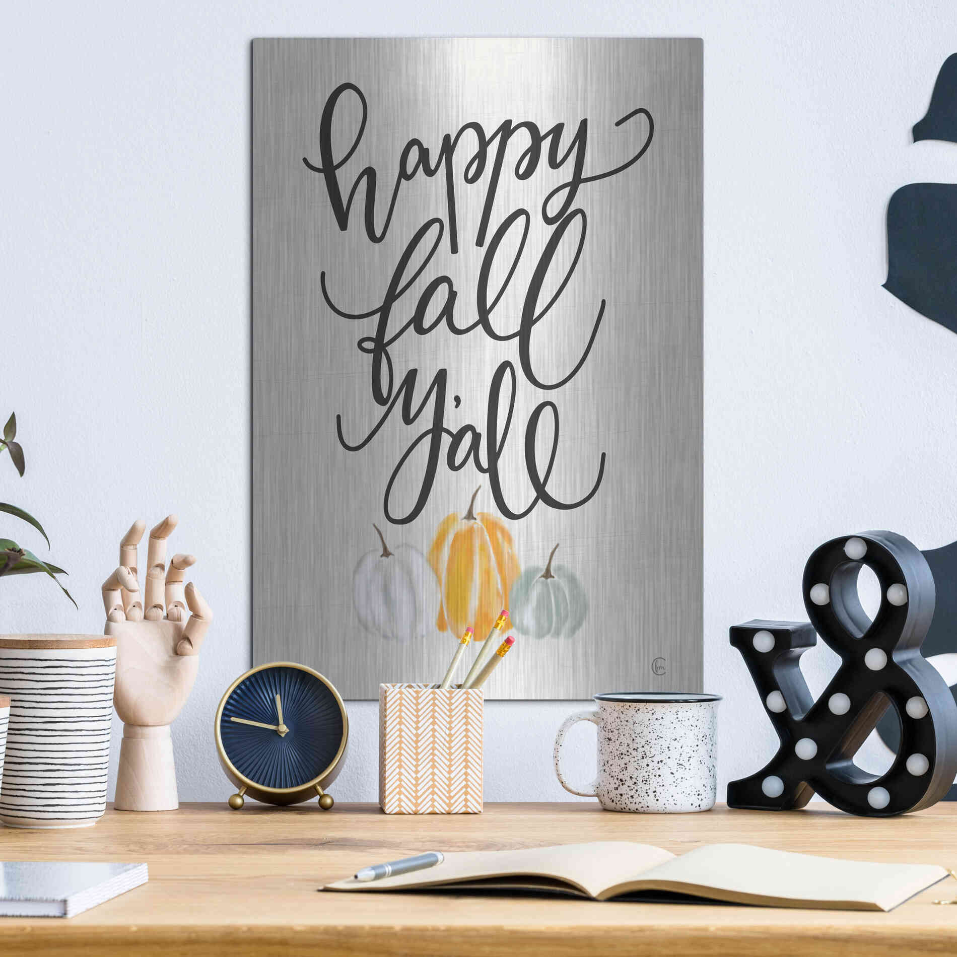 Luxe Metal Art 'Happy Fall Y'All' by Fearfully Made Creations, Metal Wall Art,12x16