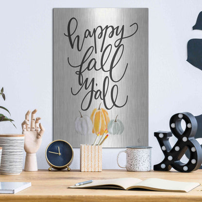 Luxe Metal Art 'Happy Fall Y'All' by Fearfully Made Creations, Metal Wall Art,12x16