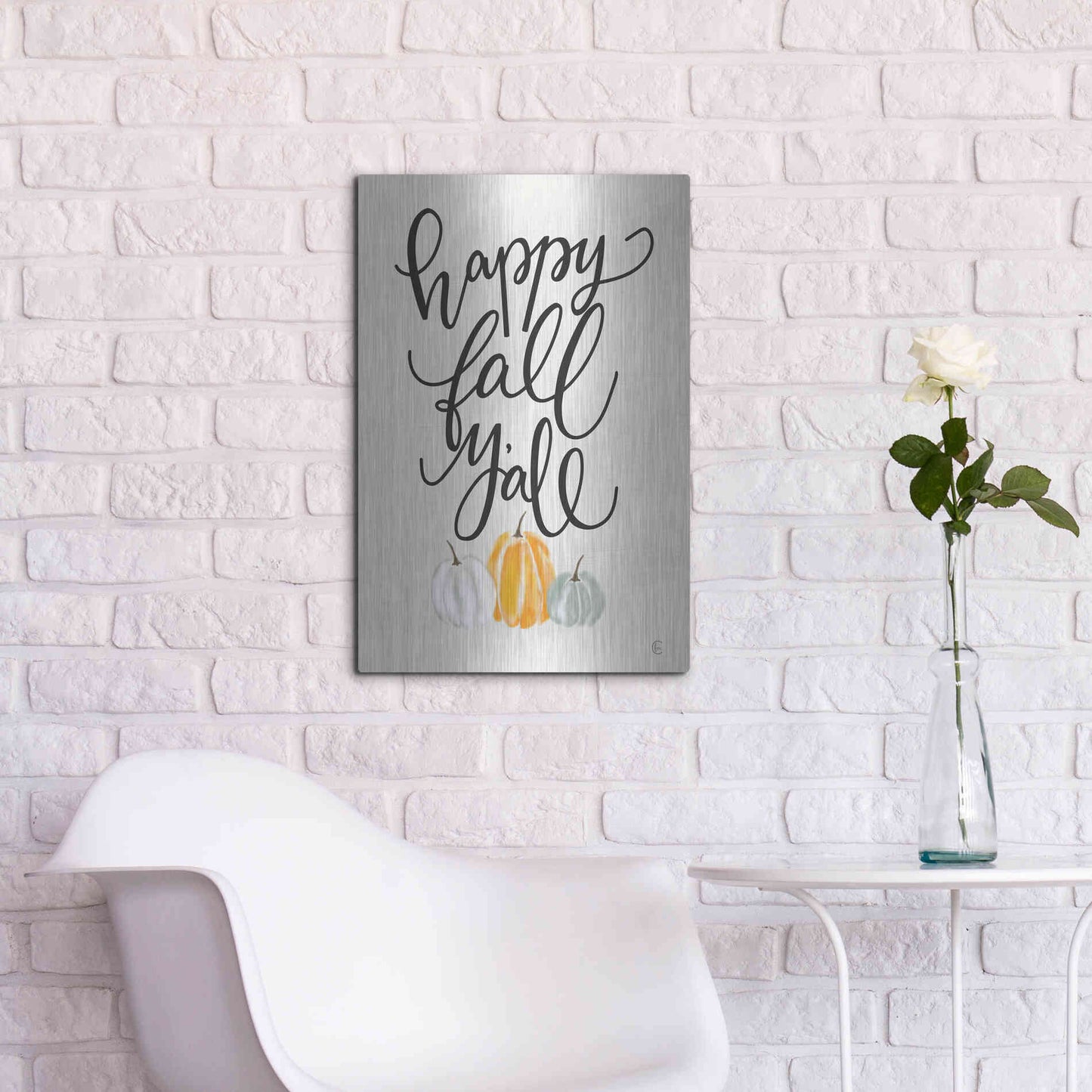 Luxe Metal Art 'Happy Fall Y'All' by Fearfully Made Creations, Metal Wall Art,16x24