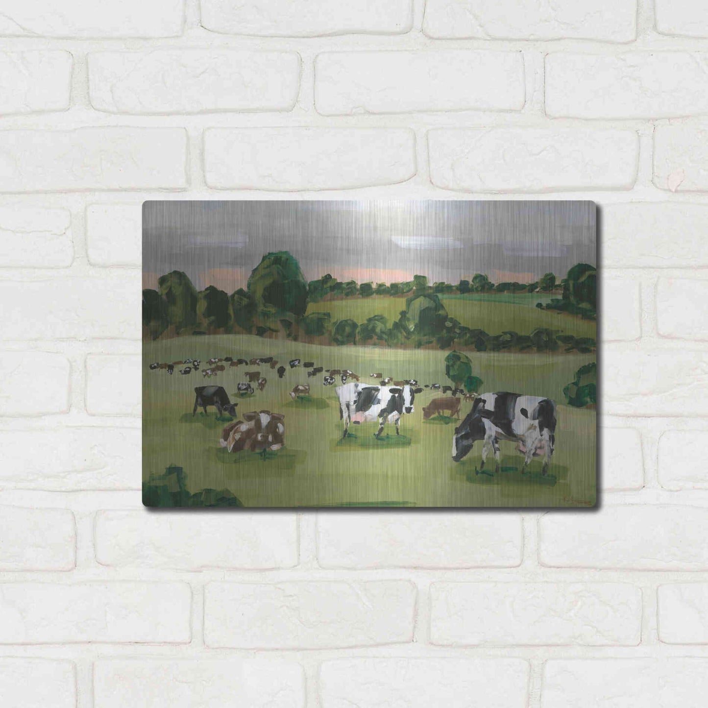 Luxe Metal Art 'Abstract Field Of Cows' by Hollihocks Art, Metal Wall Art,16x12