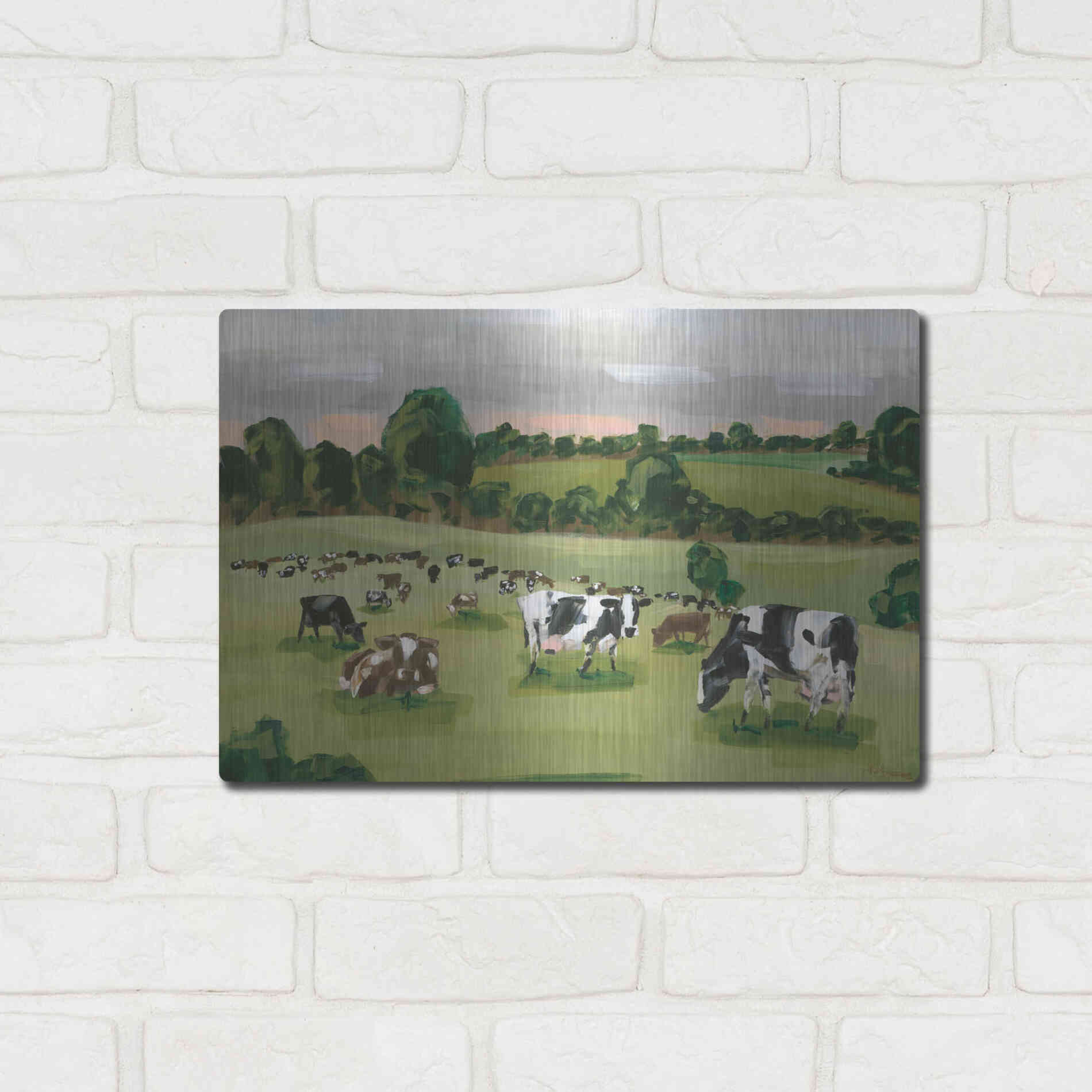 Luxe Metal Art 'Abstract Field Of Cows' by Hollihocks Art, Metal Wall Art,16x12