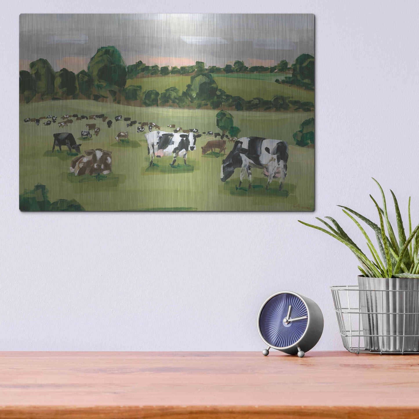 Luxe Metal Art 'Abstract Field Of Cows' by Hollihocks Art, Metal Wall Art,16x12