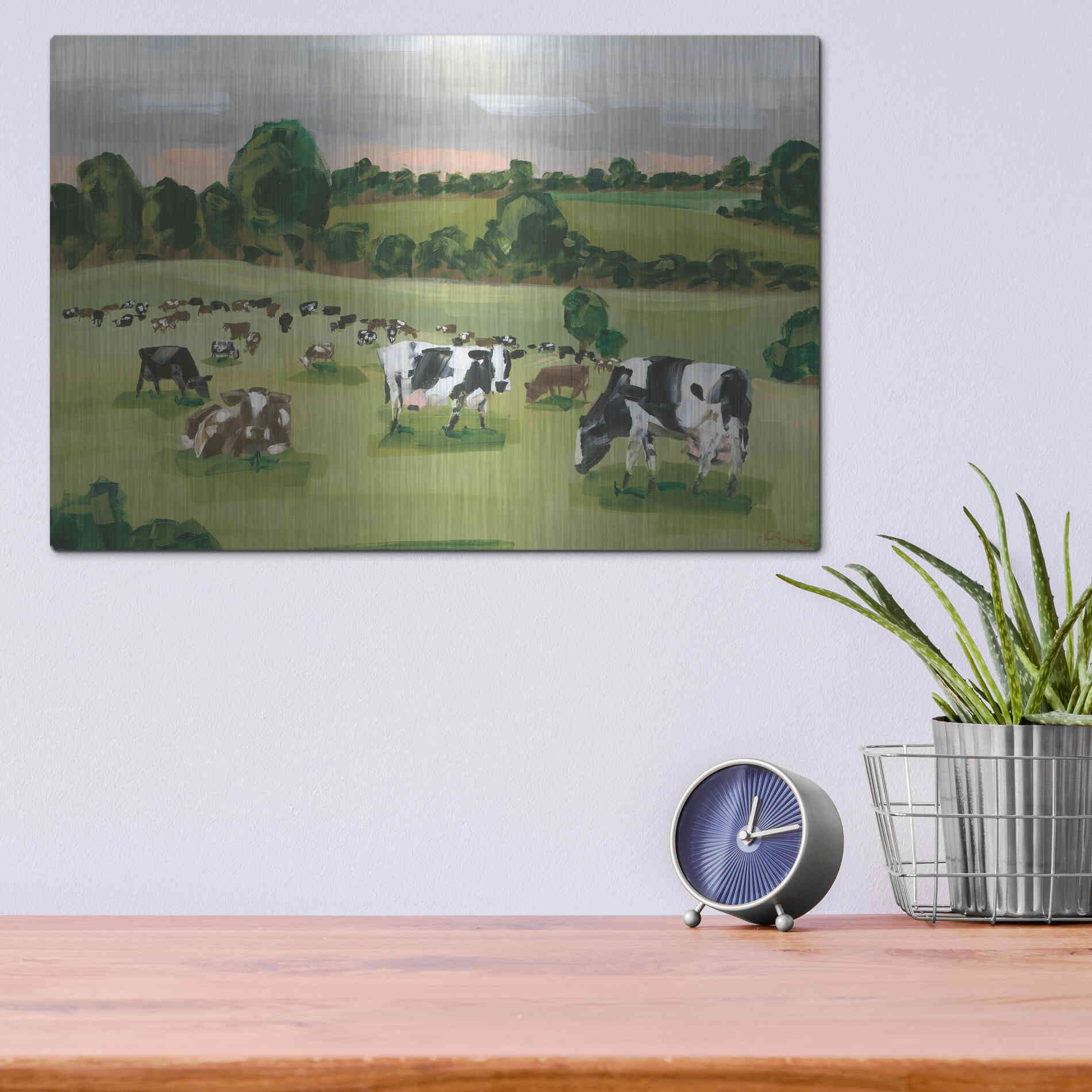 Luxe Metal Art 'Abstract Field Of Cows' by Hollihocks Art, Metal Wall Art,16x12