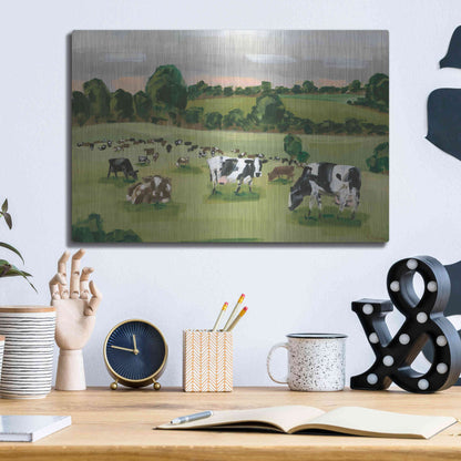 Luxe Metal Art 'Abstract Field Of Cows' by Hollihocks Art, Metal Wall Art,16x12