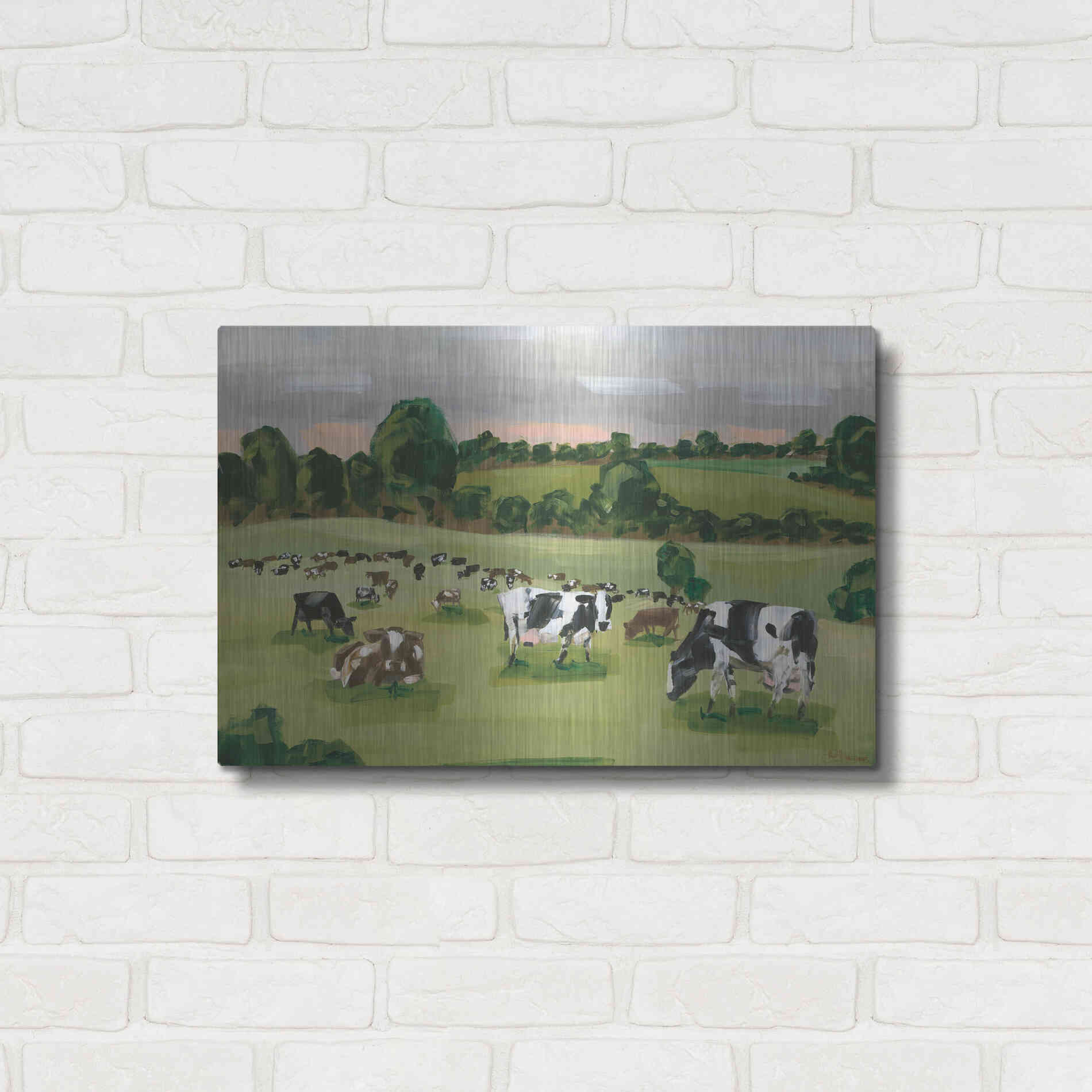 Luxe Metal Art 'Abstract Field Of Cows' by Hollihocks Art, Metal Wall Art,24x16