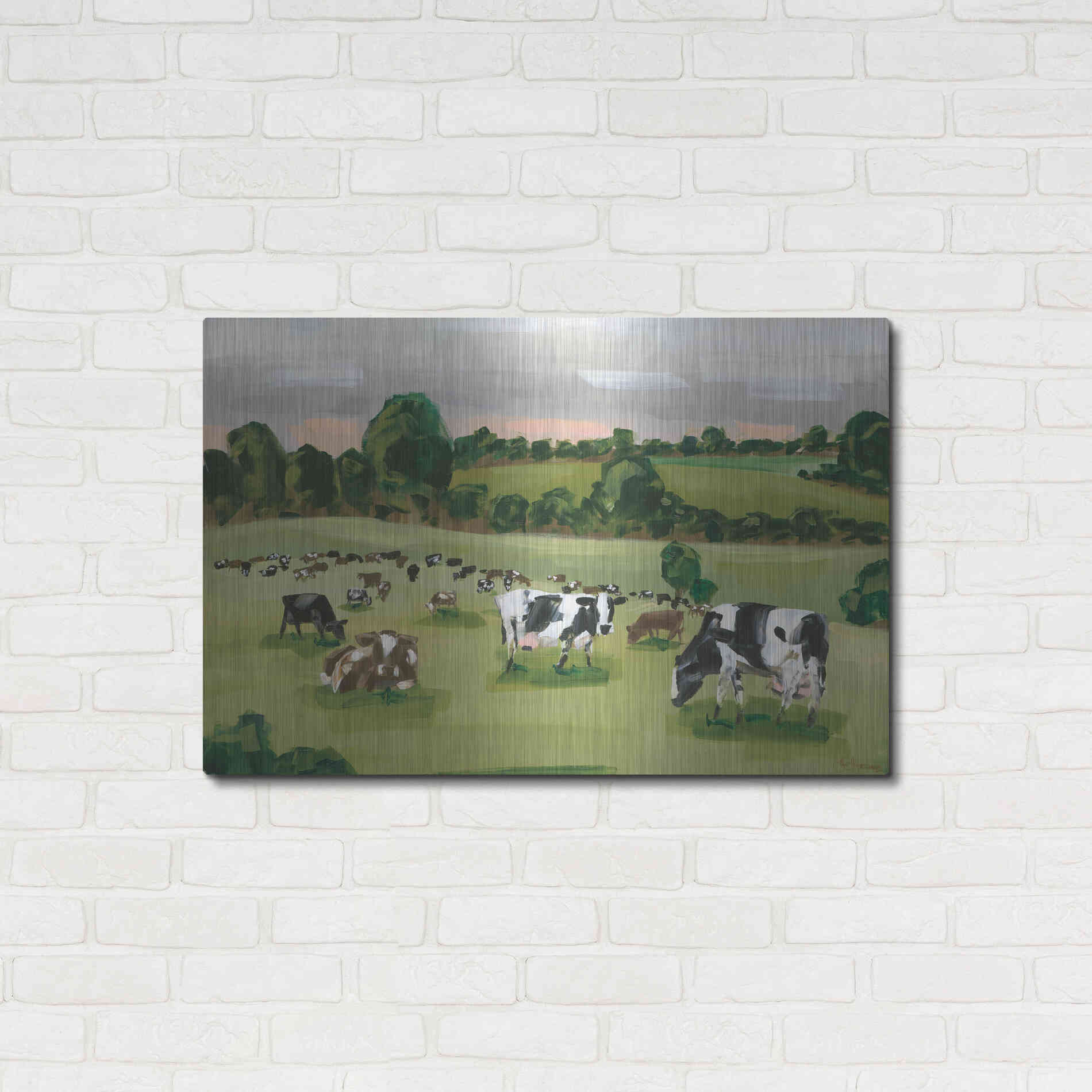 Luxe Metal Art 'Abstract Field Of Cows' by Hollihocks Art, Metal Wall Art,36x24