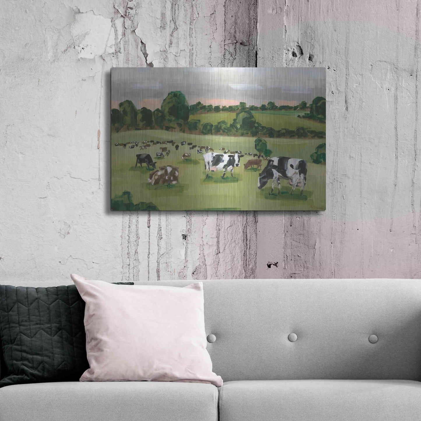 Luxe Metal Art 'Abstract Field Of Cows' by Hollihocks Art, Metal Wall Art,36x24