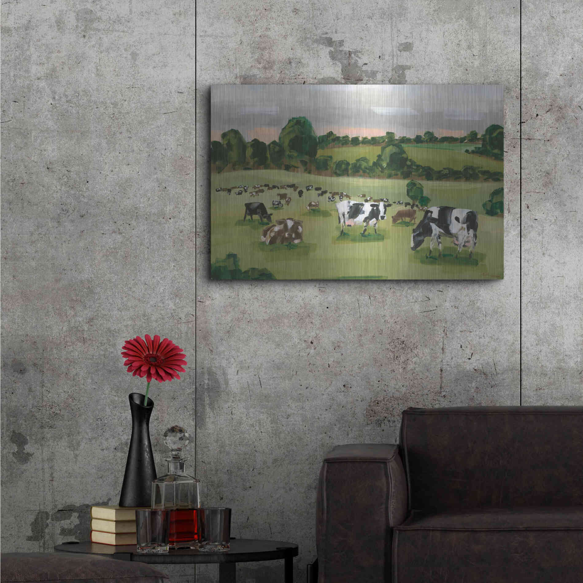 Luxe Metal Art 'Abstract Field Of Cows' by Hollihocks Art, Metal Wall Art,36x24