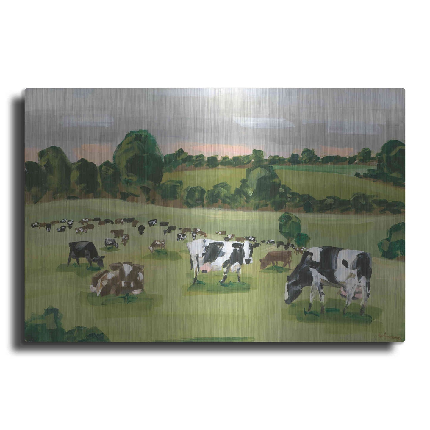 Luxe Metal Art 'Abstract Field Of Cows' by Hollihocks Art, Metal Wall Art