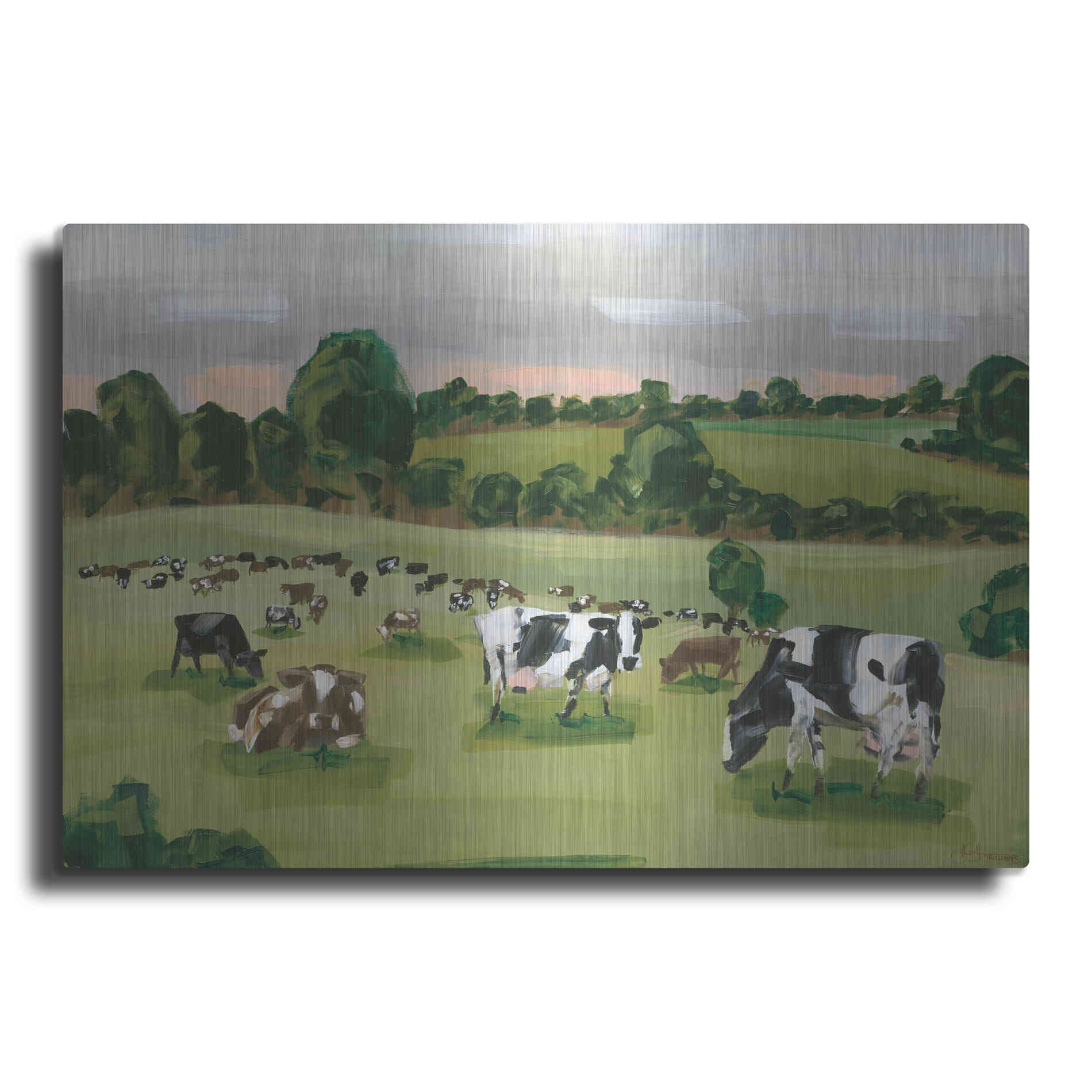 Luxe Metal Art 'Abstract Field Of Cows' by Hollihocks Art, Metal Wall Art